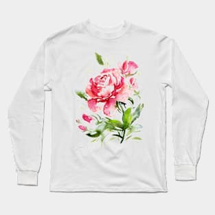 Roses Transparent Watercolor Floral Long Sleeve T-Shirt